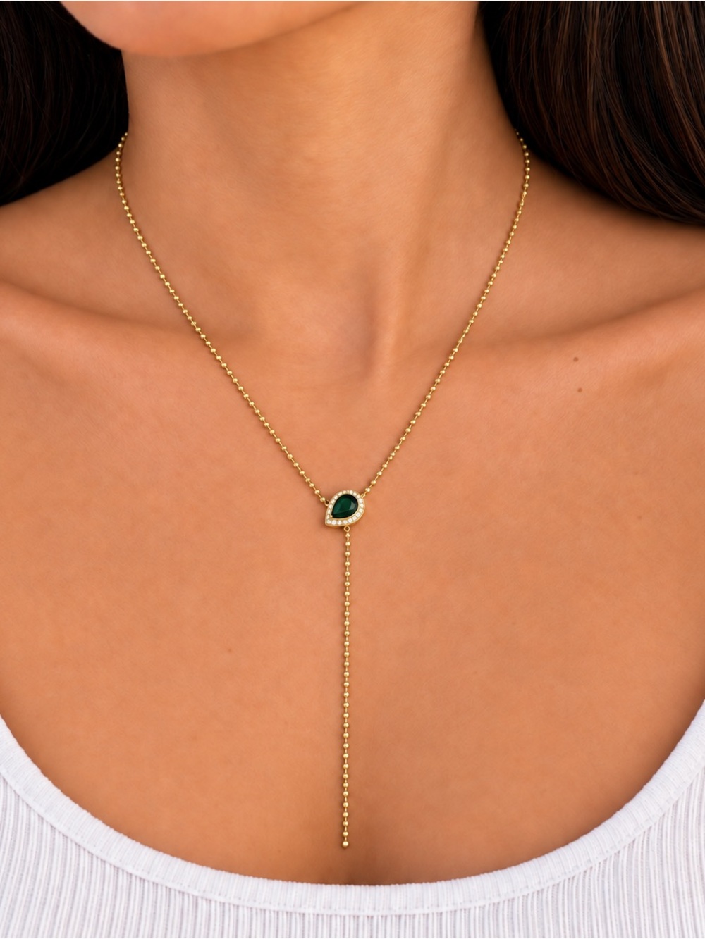 Green Stone Lariat Necklace
